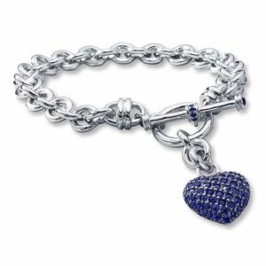 925 Sterling Silver Sapphire Heart Charm Bracelet
